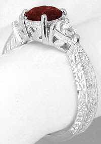 Three Stone Round Garnet Pear White Sapphire Ring in 14k