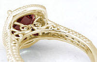 Filigree Garnet Diamond Halo Ring in 14k Yellow Gold