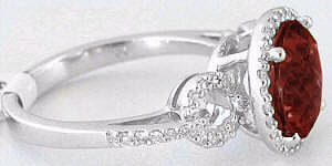 Halo pave garnet band ring in 14k white gold