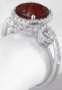 8mm Round Garnet and Diamond Ring in 14k White Gold