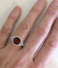 8mm Checkerboard Cut Garnet and Diamond Ring in 14k White Gold