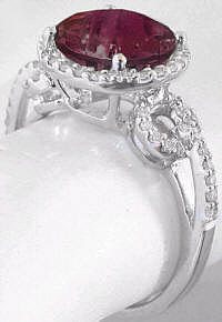 Rhodolite Diamond Halo Engagement Ring in White Gold