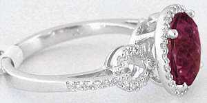 Checkerboard Cut Rhodolite Diamond Engagement Ring in White Gold