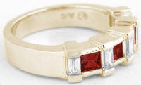 Princess cut garnet or rhodolite garnet band ring in 14k yellow gold