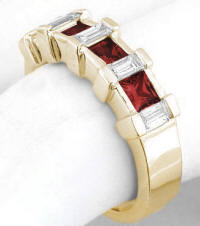 Garnet Diamond Wedding Bands in 14k yellow gold