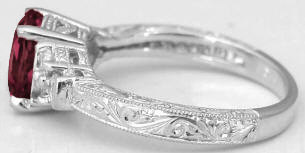 Vintage Engraved Rhodolite Diamond Engagement Rings in 14k white gold