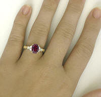 Rhodolite band ring in 14k yellow gold