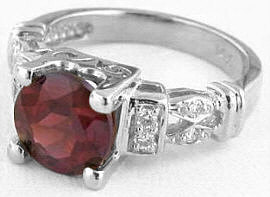 Round Garnet and Diamond Rings in 14k gold