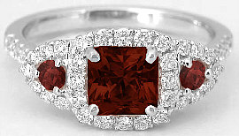 Princess Cut Garnet Diamond Ring