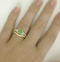 Peridot Wedding Ring and Band with Engraving in 14k yellow gold