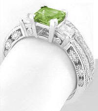 Marquise princess cut peridot band ring in 14k white gold