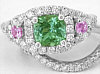 Seafoam Green Tourmaline, Pink Sapphire and Diamond Engagement Ring in 14k white gold