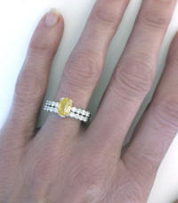Round natural yellow sapphire band ring in 14k white gold