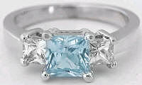 Princess Cut Aquamarine Three Stone Engagement Rings in 14k white gold