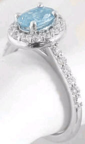 Aquamarine and Diamond Halo Rings in 14k White Gold