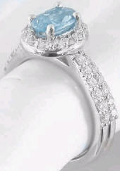 Aquamarine and Diamond Halo Engagement Ring and Wedding Band in 14k