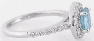 Aquamarine and Diamond Halo Engagement Ring in 14k white gold