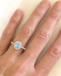 Aquamarine and Diamond Halo Rings in 14k in 14k white gold