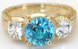 Impressive 3.54 ctw Blue Zircon and White Sapphire Ring in 14k yellow gold