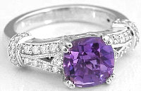 2.16 ctw Checkboard Cushion Amethyst Diamond Engagement Ring in 14k white gold