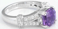 Genuine Amethyst & Diamond Engagement Ring in 14k white gold