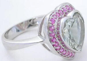 Heart Shape Green Amethyst Rings in 14k in 14k white gold