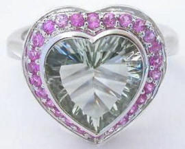 Green Amethyst and Pink Sapphire Heart Ring