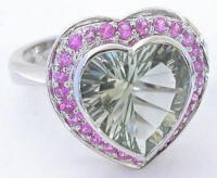 Heart Shape Green Amethyst Ring in 14k in 14k white gold