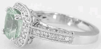 Cushion Cut Prasiolite Rings in 14k white gold