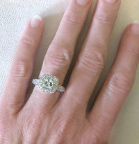 Cushion Cut Prasiolite and Diamond Rings in 14k white gold