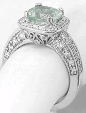 Cushion Cut Prasiolite Diamond Halo Ring in 14k white gold