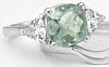 Cushion Green Amethyst and Trillion White Sapphire Engagement Ring