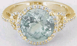 Green Amethyst Diamond Ring in 14k Yellow Gold