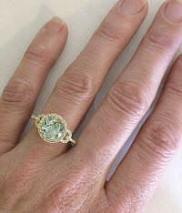 Green Quartz and Diamond Ring in 14k in 14k yellow gold
