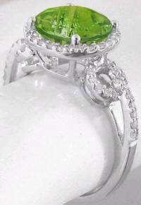 Checkerboard Faceted Peridot and Diamond Rings
