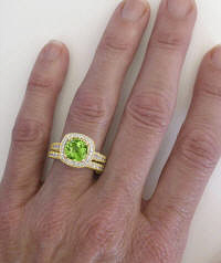 Cushion Cut Peridot Engagement Rings in 14k Gold