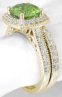 August Birthstone Peridot Diamond Halo Engagement Rings in 14k Yellow Gold