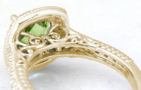 Antique Peridot Diamond Halo Engagement Rings in 14k Yellow Gold