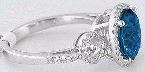 Round London Blue Topaz Diamond Rings in 14k Gold