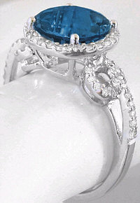 London Blue Topaz Diamond Halo Ring in 14k Gold