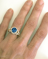 London Blue Topaz Gemstone Engagement Ring and Matching Wedding Band