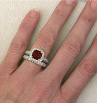 Cushion Cut Garnet Diamond Engagement Rings in 14k white gold