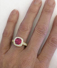 Pink Tourmaline Cushion Ring in Yellow Gold in 14k yellow gold
