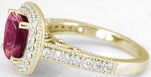 Cushion Pink Tourmaline and Diamond Filigree Ring in 14k yellow gold