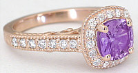 Natural Unheated Purple Sapphire Engagement Rings in Rose Gold