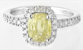 Yellow Sapphire Ring Cushion Cut in 14k white gold