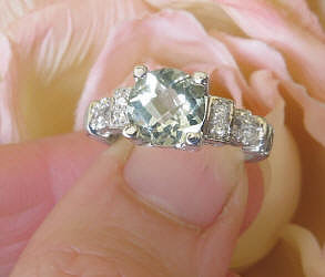 8mm round Green Amethyst and Real Diamond Ring in solid 14k white gold for sale