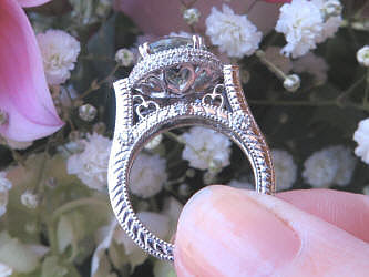 Ornate Large Oval Prasiolite Green Amethyst Engagement Ring in 14k white gold for sale