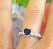 Heart Cut Natural Royal Cornflower Blue Sapphire Ring with Genuine Diamonds in a 14k white gold mounting for sale