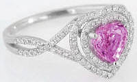 Diamond and Pink Sapphire Heart Rings in 14k white gold